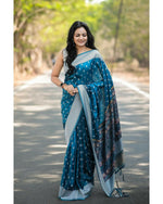 Thumbnail for Preksha Creation Banarasi Womenblue Saree With Zari Work - Distacart