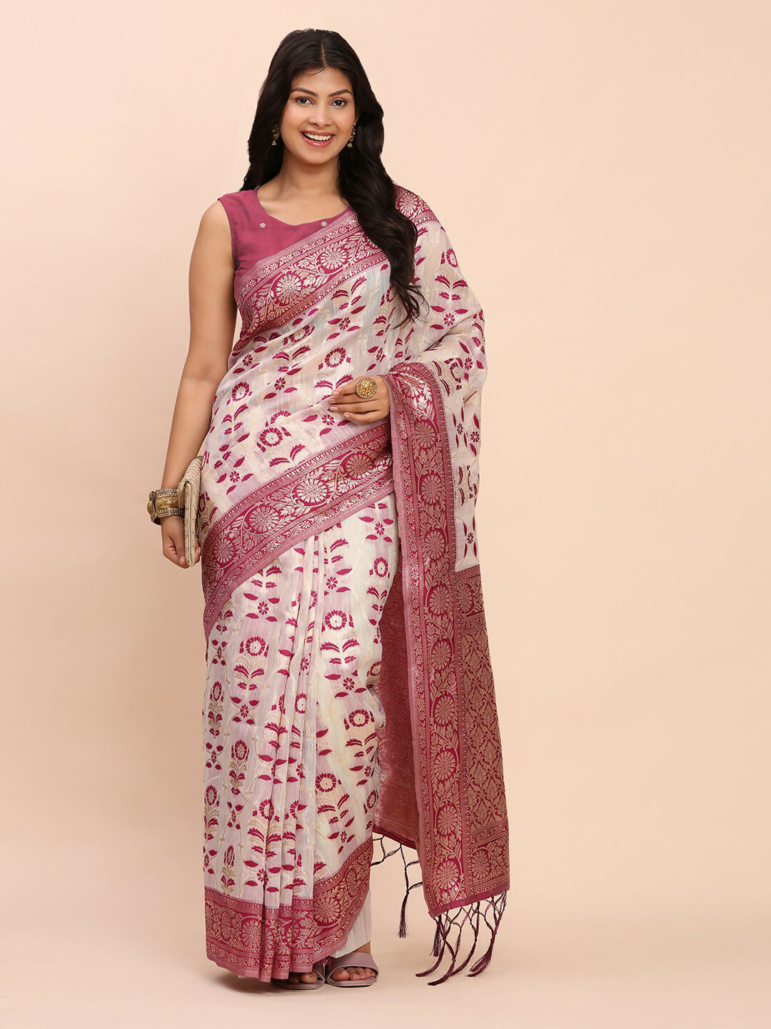 Shree Shyam Fashion Linen Cotton Purple Saree - Distacart