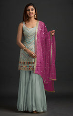 Thumbnail for Anaita Sea Green Georgette Suit with Embroidered Thread & Sequence Work