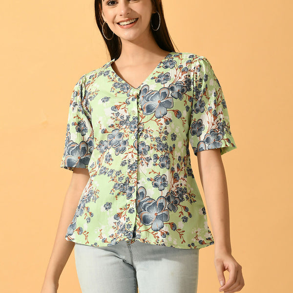 Myshka Women's Lime Green Printed Party Top - Distacart