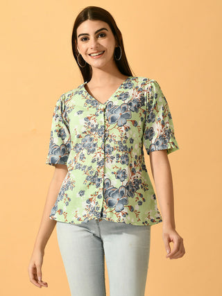 Myshka Women's Lime Green Printed Party Top - Distacart