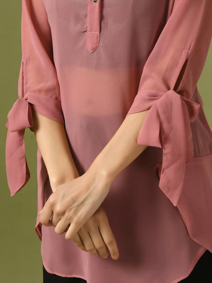 Myshka Women's Pink Solid Georgette Longline Party Sheer Tunic - Distacart