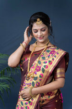 Thumbnail for Jyoti Fashion Women's Brown Paithani Silk Zari Woven Saree with Blouse - Distacart