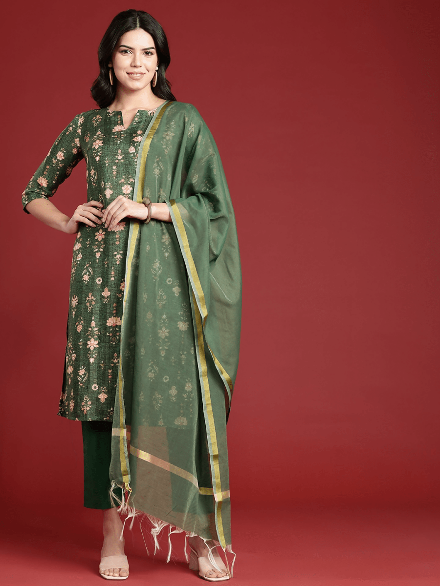 Anouk FloralPrinted Regular Kurta With Trousers & With Dupatta - Distacart