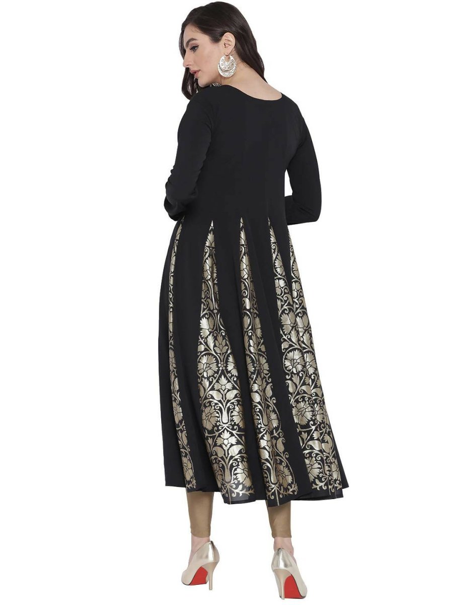 Ahalyaa Black Crepe Foil Printed Anarkali Kurta - Distacart