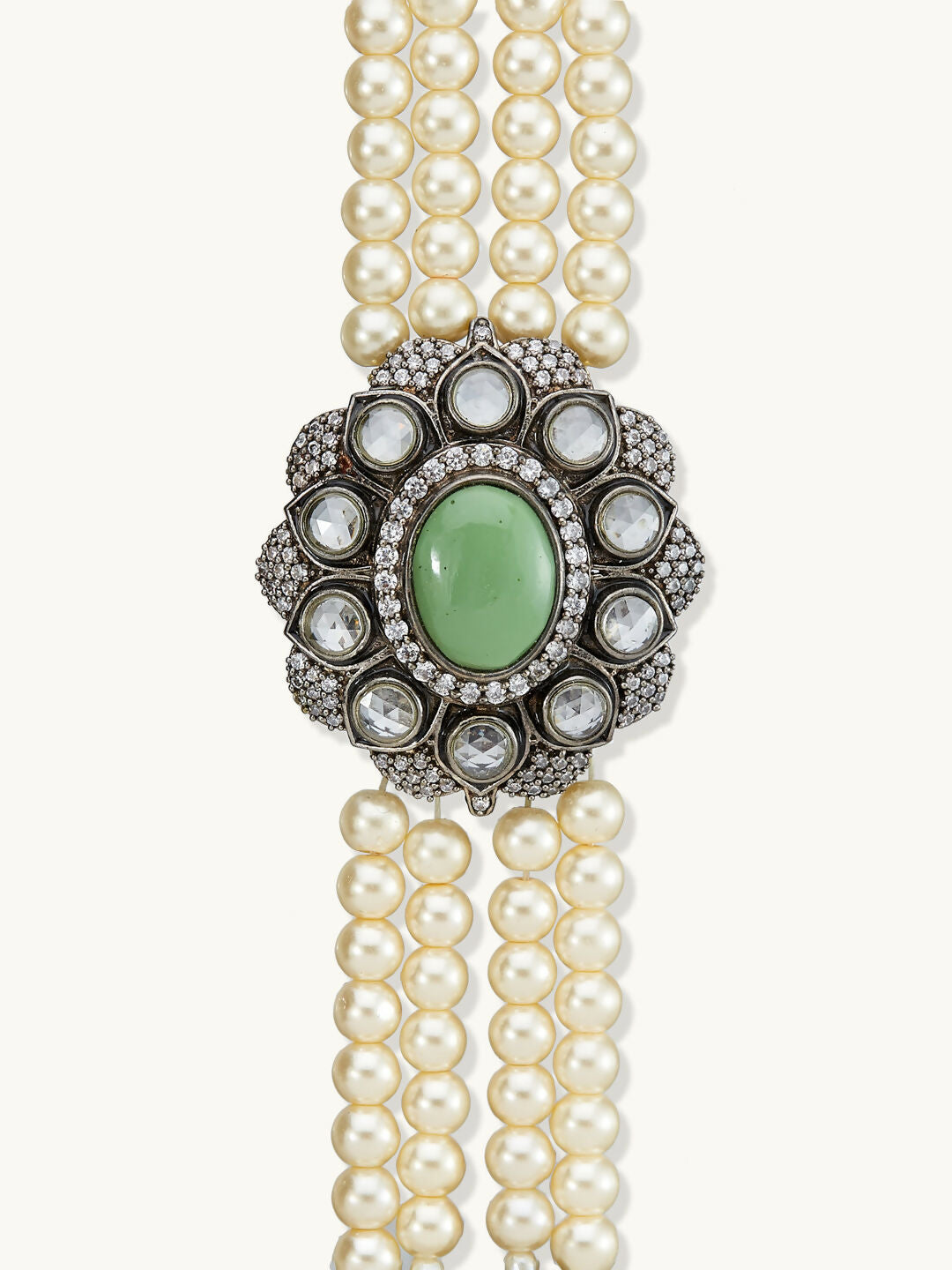 Nuyug Pearl Beaded Jade Stone Choker Necklace