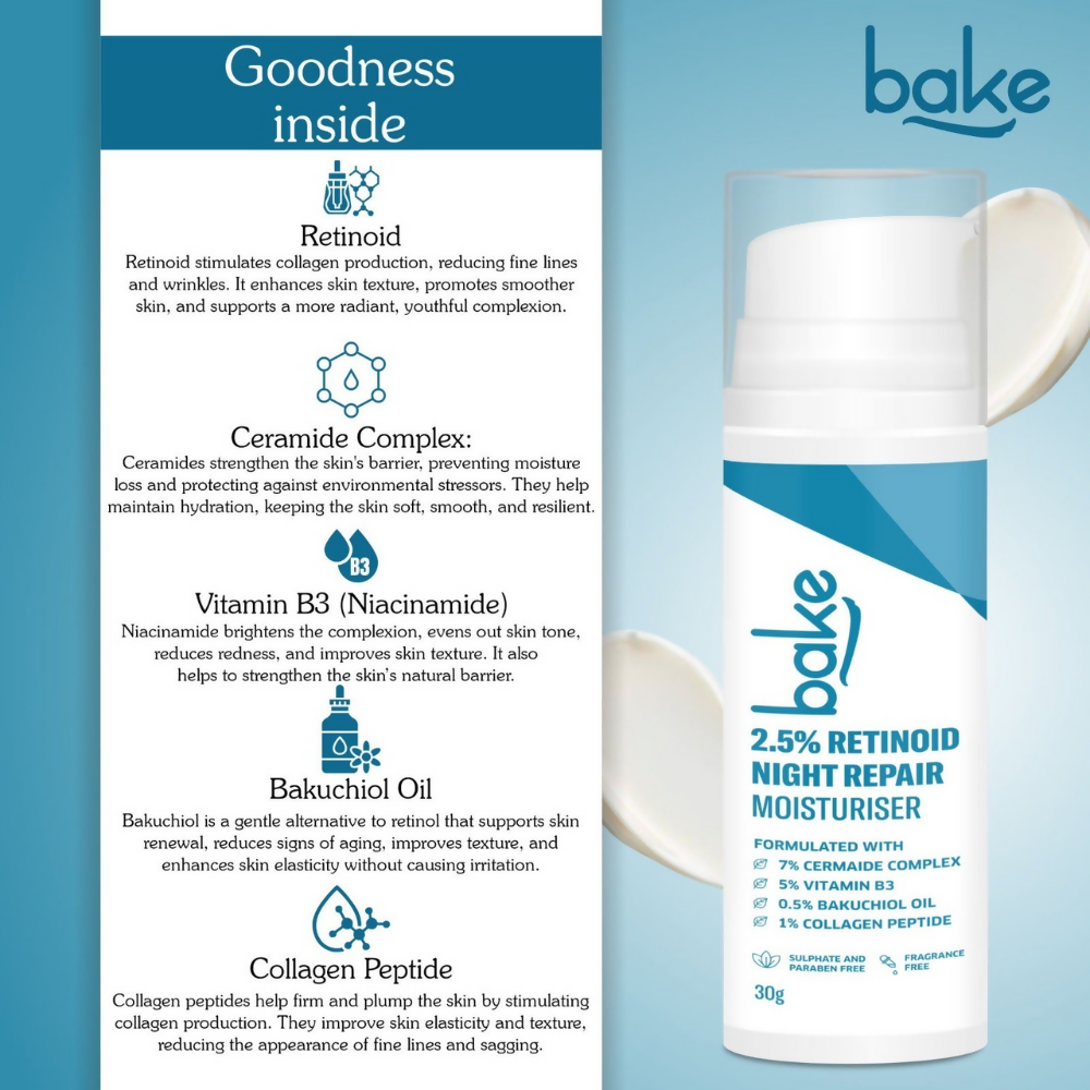 Bake 2.5% Retinoid Night Cream Bakuchiol Oil - Distacart
