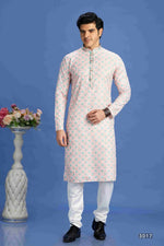 Thumbnail for Raivat Ethnic Cotton Embroidery Kurta Pajama In Peach Colour - Dista