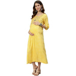 Thumbnail for Anubhutee Women's Cotton Knee-Length Ethnic Motifs Maternity A-Line Midi Yellow Dress - Distacart