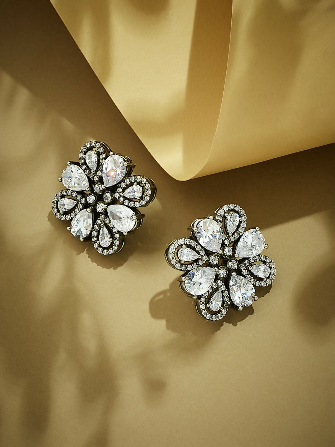Nuyug 22K Gold-Plated Crystal & Zircon Stone Studded Floral Studs
