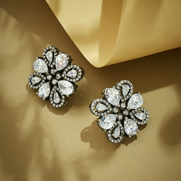 Nuyug 22K Gold-Plated Crystal & Zircon Stone Studded Floral Studs - Distacart