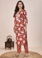 Thumbnail for Prazu Fashion Orange Printed Cotton Blend Kurta Pant Set - Distacart