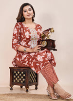 Thumbnail for Prazu Fashion Orange Printed Cotton Blend Kurta Pant Set - Distacart