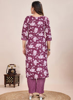 Thumbnail for Prazu Fashion Wine Printed Cotton Blend Kurta Pant Set - Distacart
