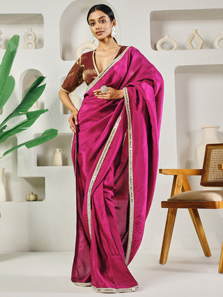 Fab Fashion Dark Purple Solid Ready to Wear Saree With Blouse - Distacart