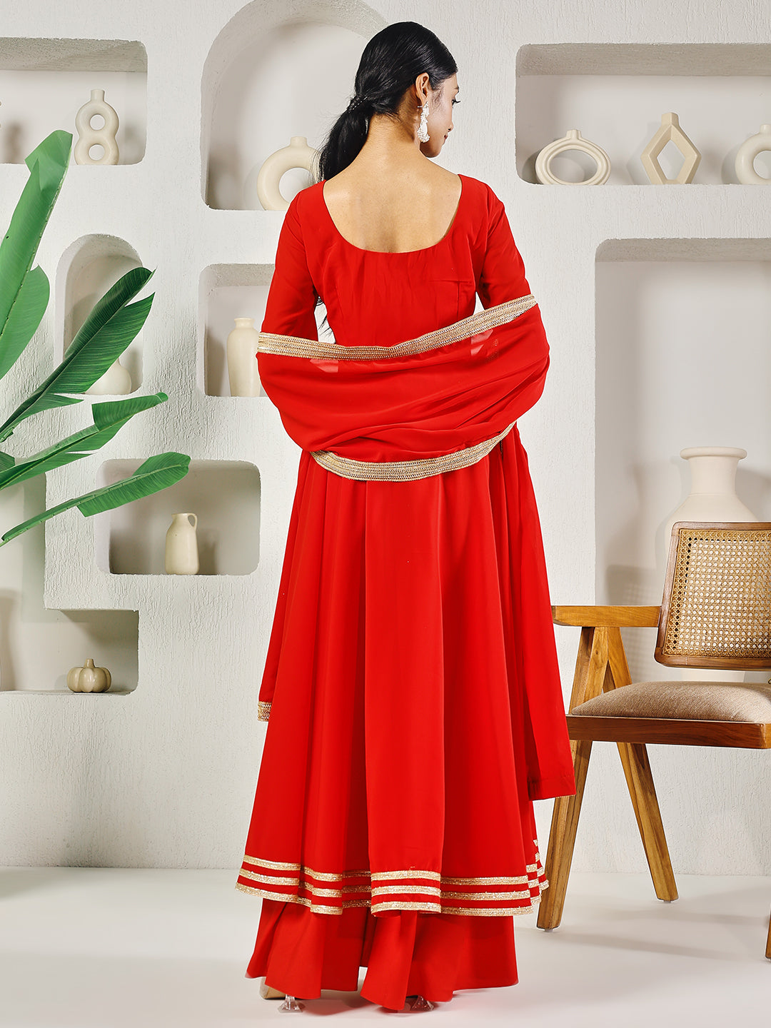 Fab Fashion Red Solid Anarkali Set - Distacart