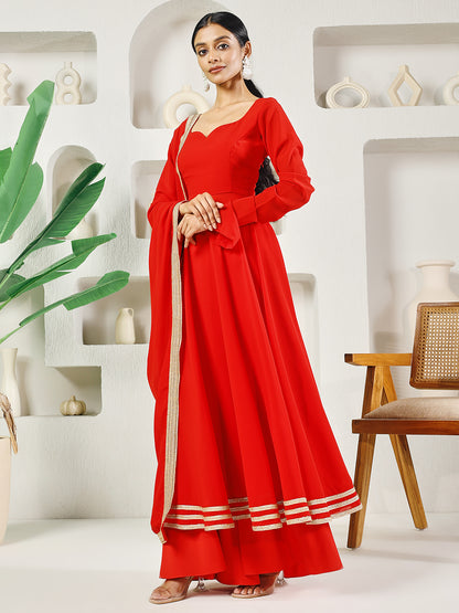 Fab Fashion Red Solid Anarkali Set - Distacart