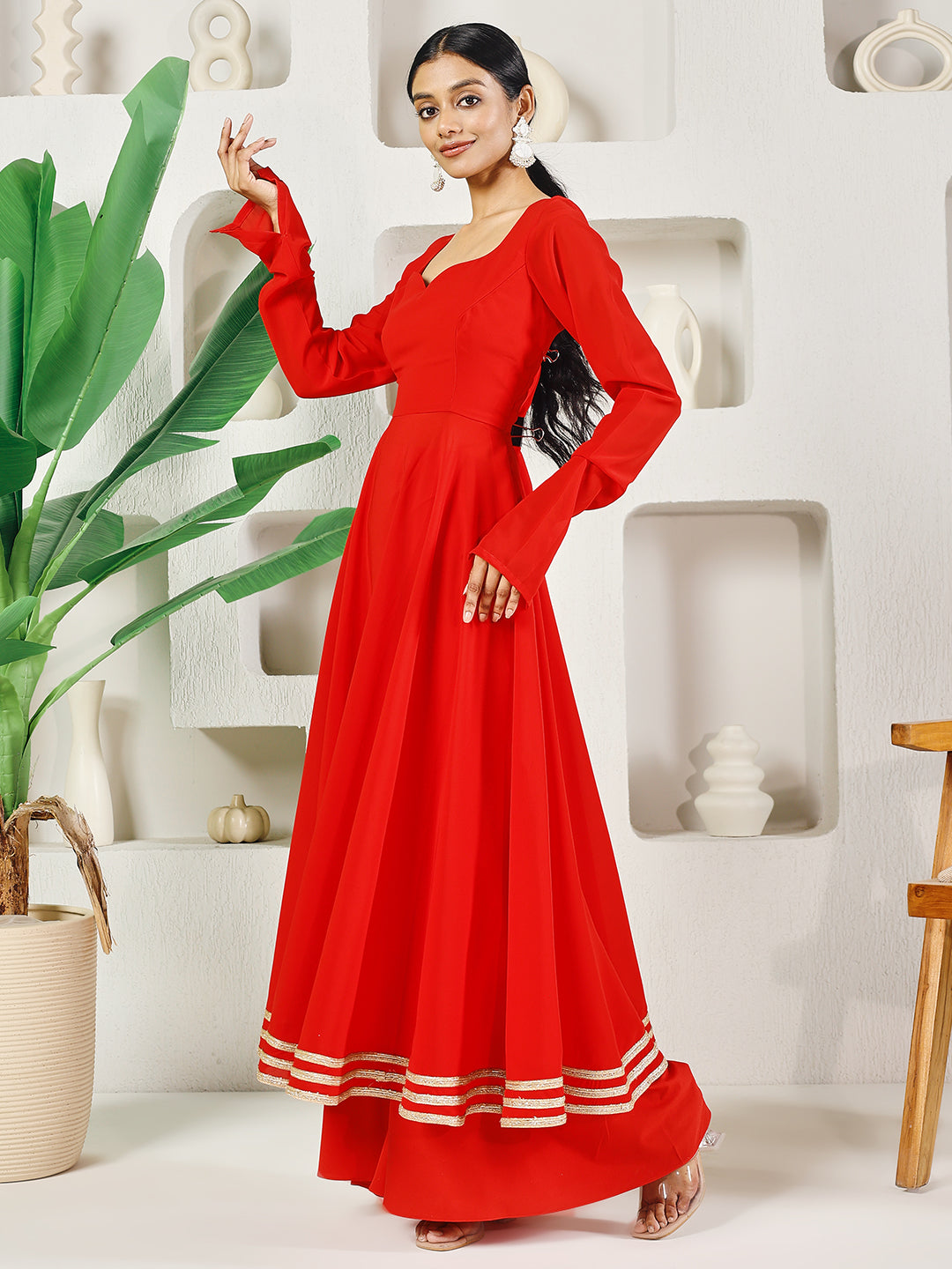 Fab Fashion Red Solid Anarkali Set