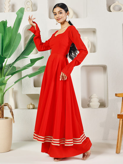 Fab Fashion Red Solid Anarkali Set - Distacart