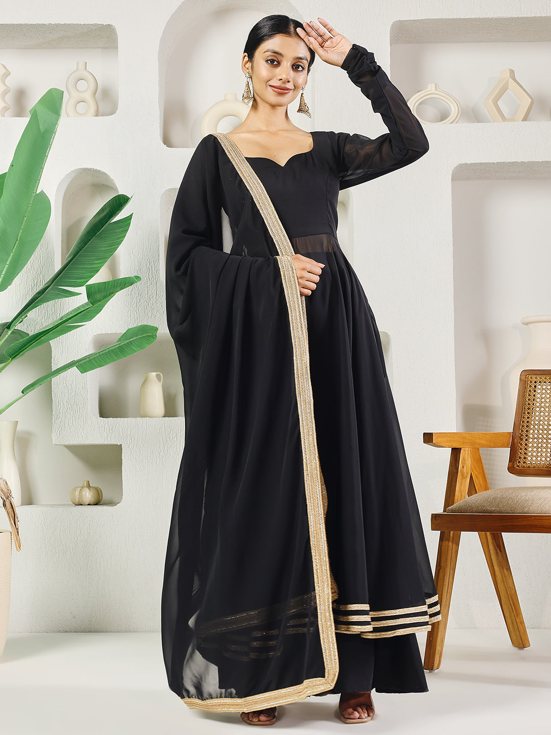 Fab Fashion Black Solid Anarkali Set - Distacart