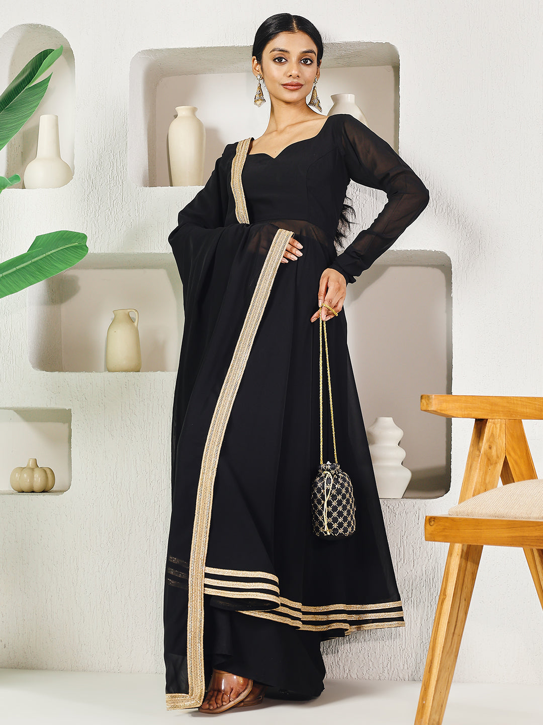 Fab Fashion Black Solid Anarkali Set