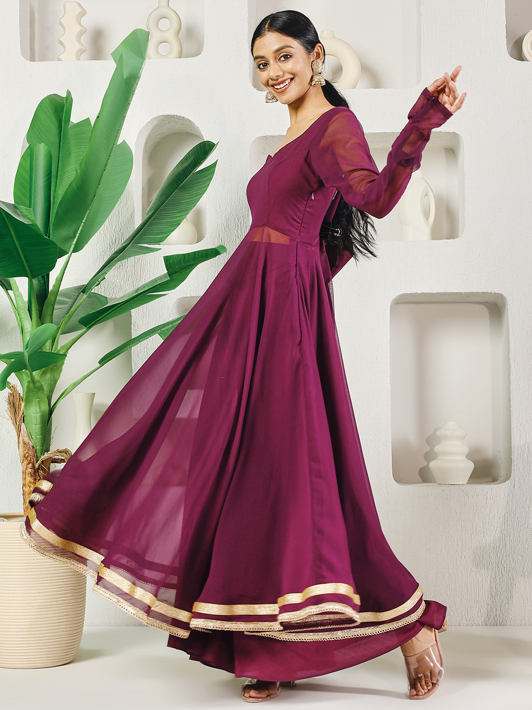 Fab Fashion Purple Solid Anarkali Set