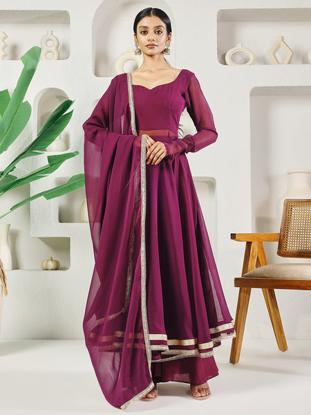 Fab Fashion Purple Solid Anarkali Set