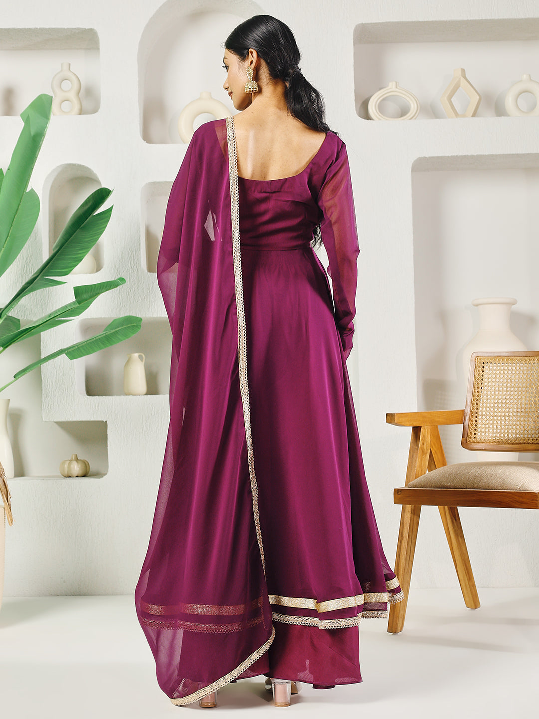 Fab Fashion Purple Solid Anarkali Set