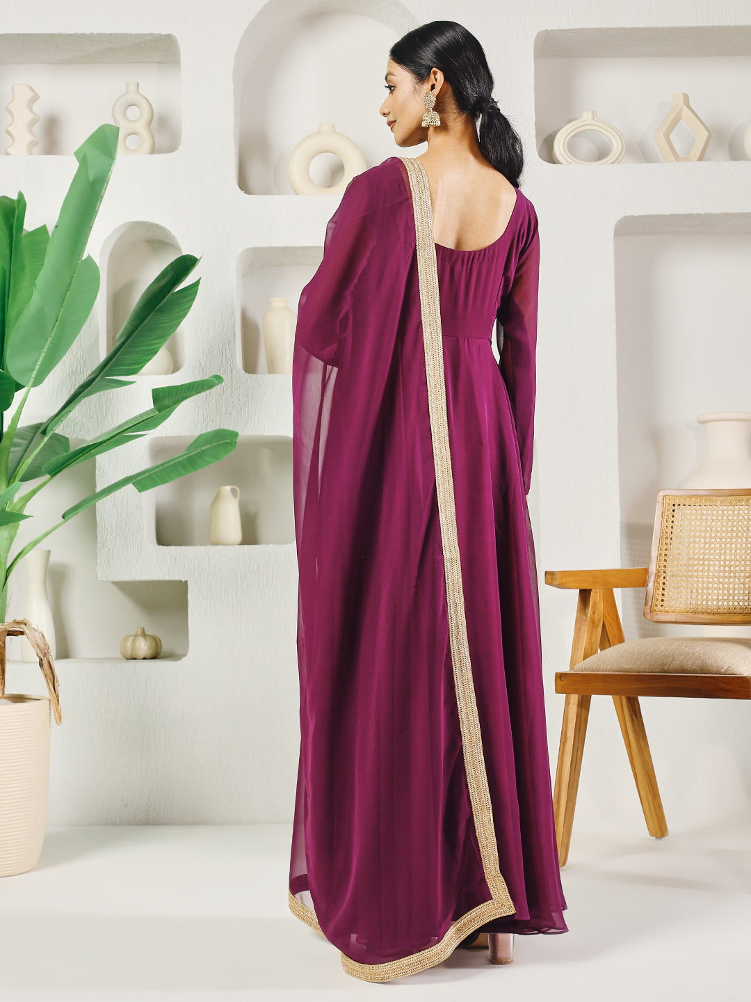Fab Fashion Purple Solid Anarkali Set
