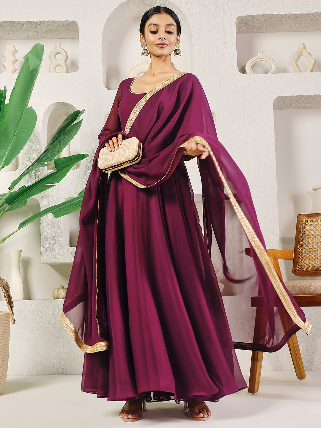 Fab Fashion Purple Solid Anarkali Set - Distacart