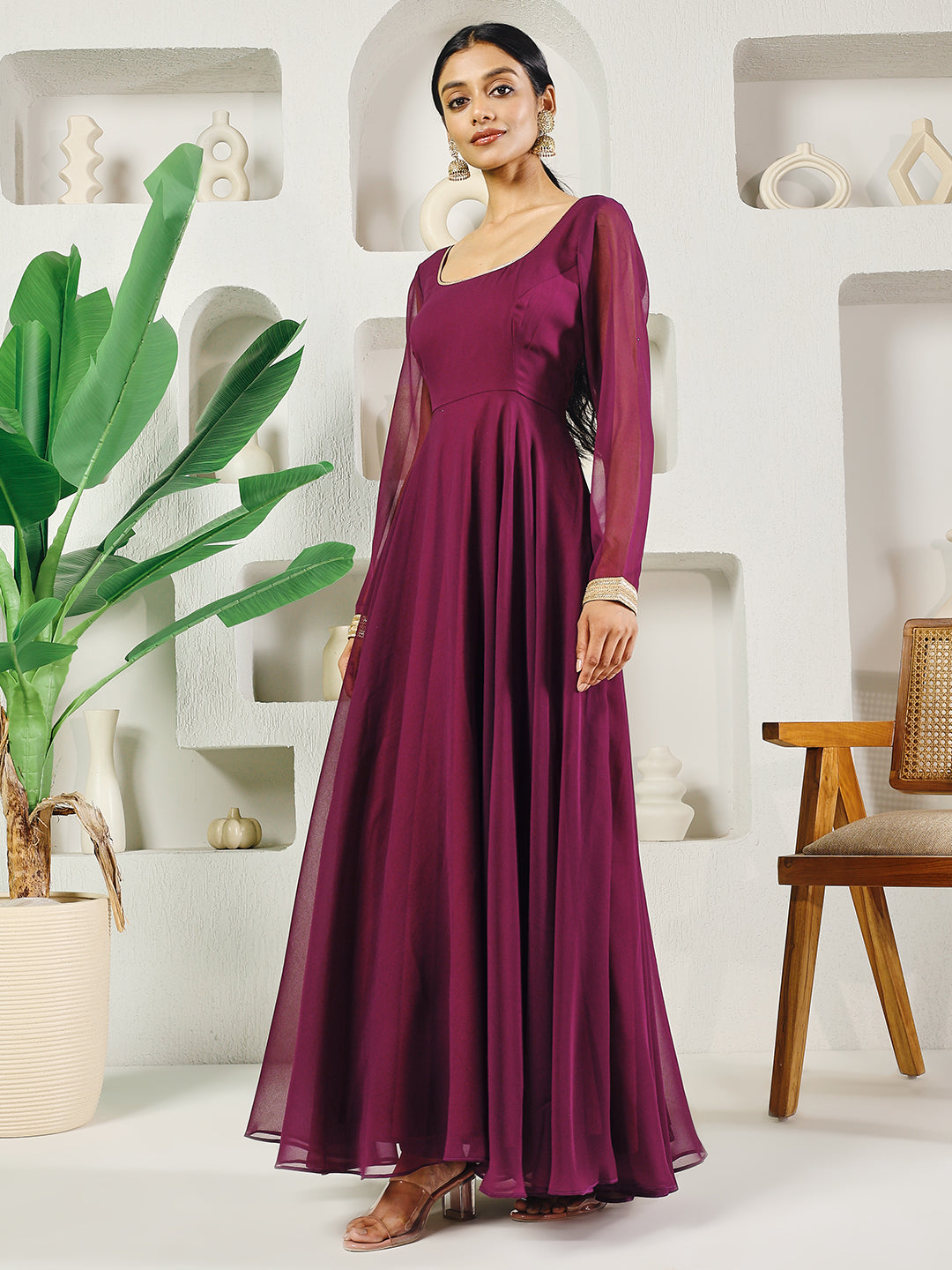 Fab Fashion Purple Solid Anarkali Set
