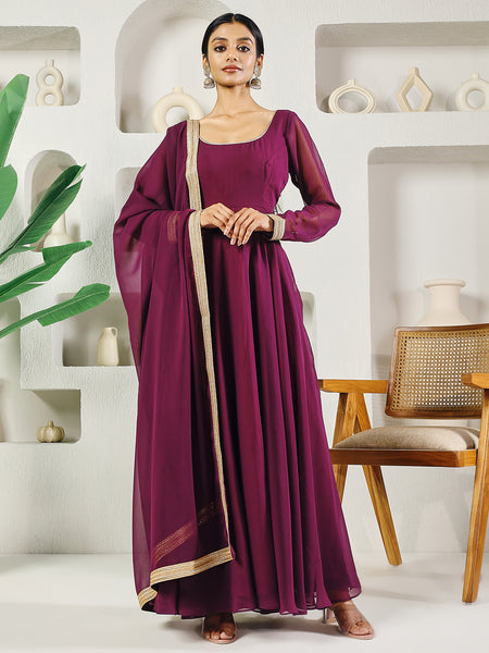 Fab Fashion Purple Solid Anarkali Set
