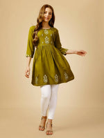 Thumbnail for Aastha Fashion Women's Mehendi Viscose Rayon Embroidered Casual Top - Distacart