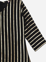 Thumbnail for Ahalyaa Black Georgette Stripped Gold Printed Kids Kurta Pant Set For Girls - Distacart