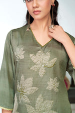 Thumbnail for BulBul Farida Grey Silk Kurta Set with Dupatta