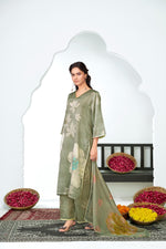 Thumbnail for BulBul Farida Grey Silk Kurta Set with Dupatta