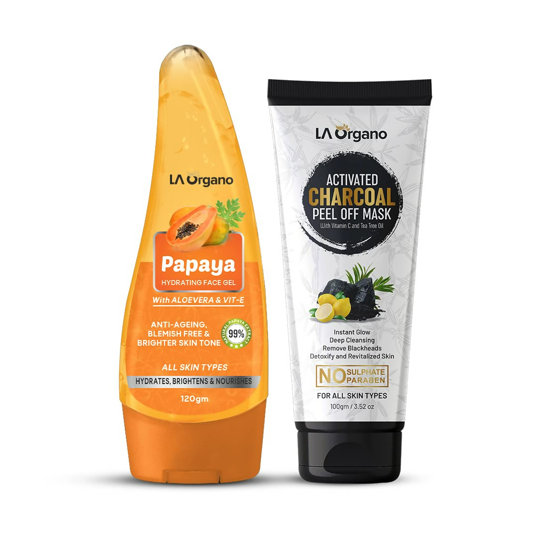 LA Organo Papaya Hydrating Face Gel with Alovera & Vit-E & Activated Charcoal Peel Off Mask Combo - Distacart