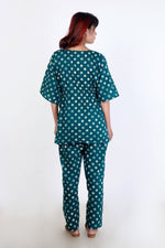 Thumbnail for Breathables Green Polka Cotton Kaftan Co-Ord Set - Dista