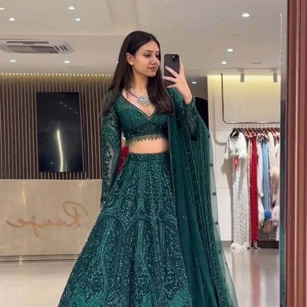 Lehenga Mart Gorgeous Lehenga Choli For Wedding-Green - Dista