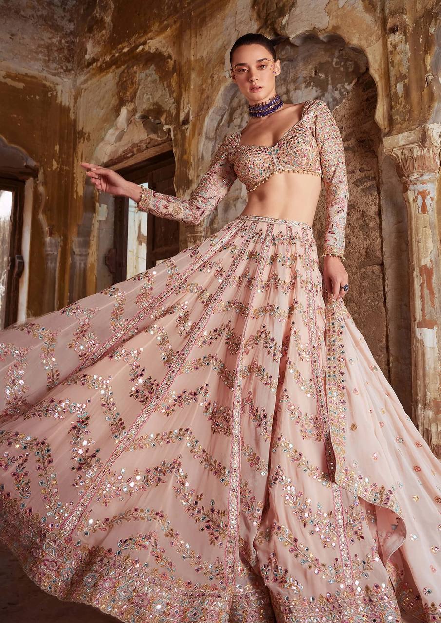 Lehenga Mart Gorgeous Lehenga Choli For Wedding-Peach - Dista