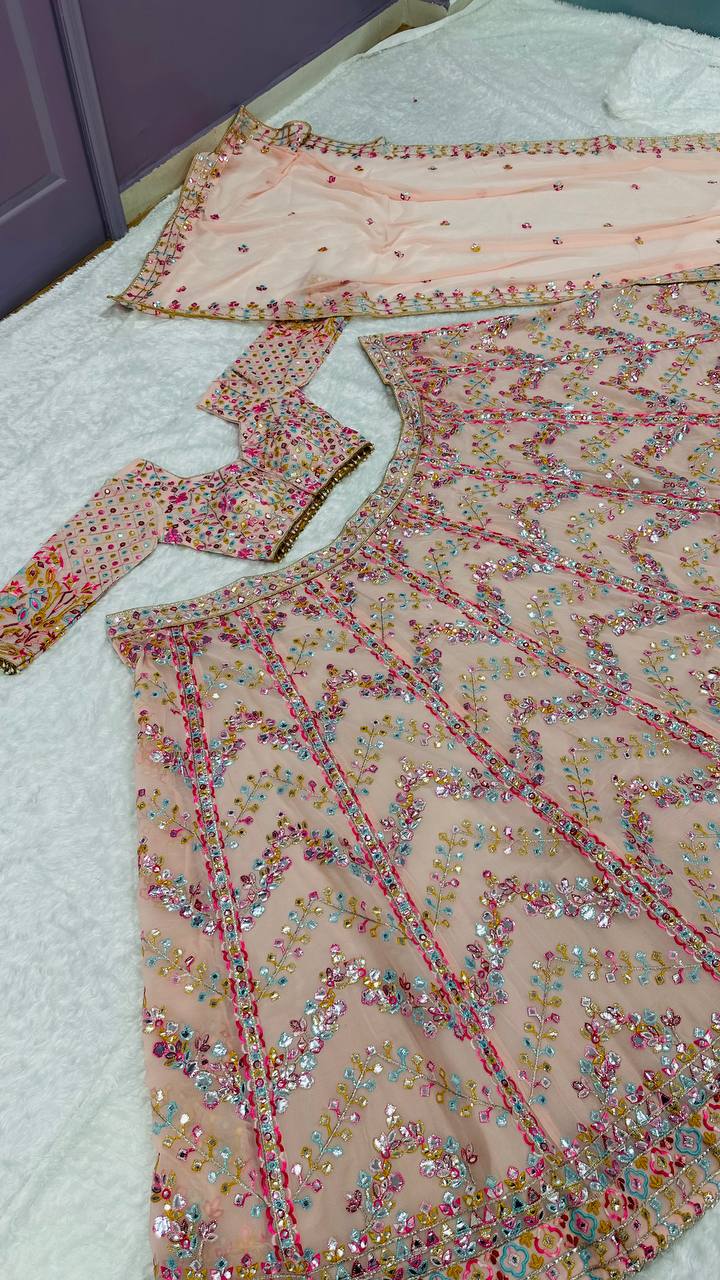 Lehenga Mart Gorgeous Lehenga Choli For Wedding-Peach - Dista