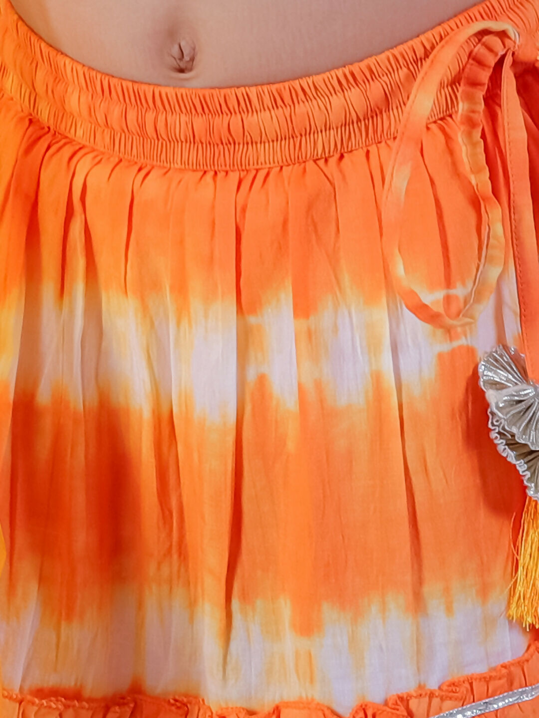 Lil Drama Janmashtami Girls Orange Lehanga and White Choli with Dupatta Ethnic Set - Distacart