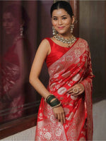 Thumbnail for Anouk Floral Woven Design Zari Kanjeevaram Saree
