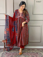 Thumbnail for Partywear Designer Cotton Maroon Stitched Suit With Dupatta - Tanisha - Distacart