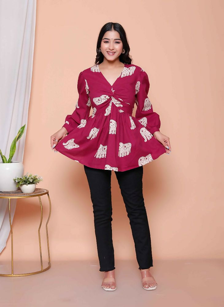 Miravan Womens Magenta Animal Print Butterfly Top - Distacart