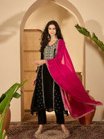 Thumbnail for Joban Fashion Embroidery Black Vichitra Silk Kurta Set - Distacart