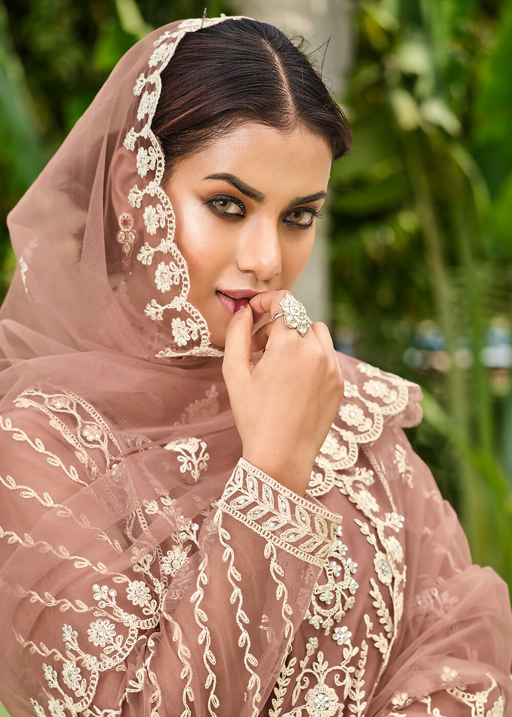 Copper Brown Stone & Cording Work Festive Palazzo Suit - Emponline - Distacart