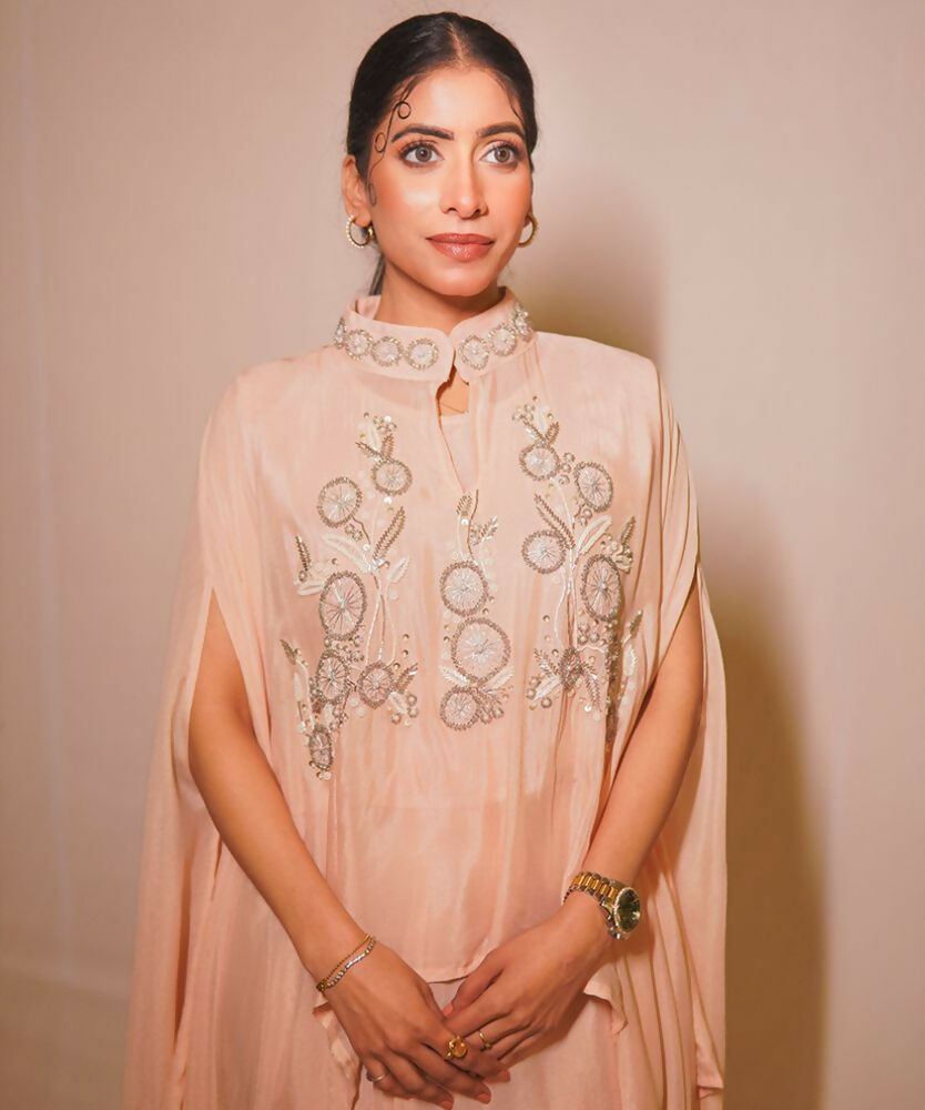 Timaraa Peach Aura Hand-Embellished Georgette Co-Ord Set - Dista