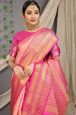 Thumbnail for Jyoti Fashion Women's Peach Kanjivaram Silk Zari Woven Saree with Blouse - Distacart