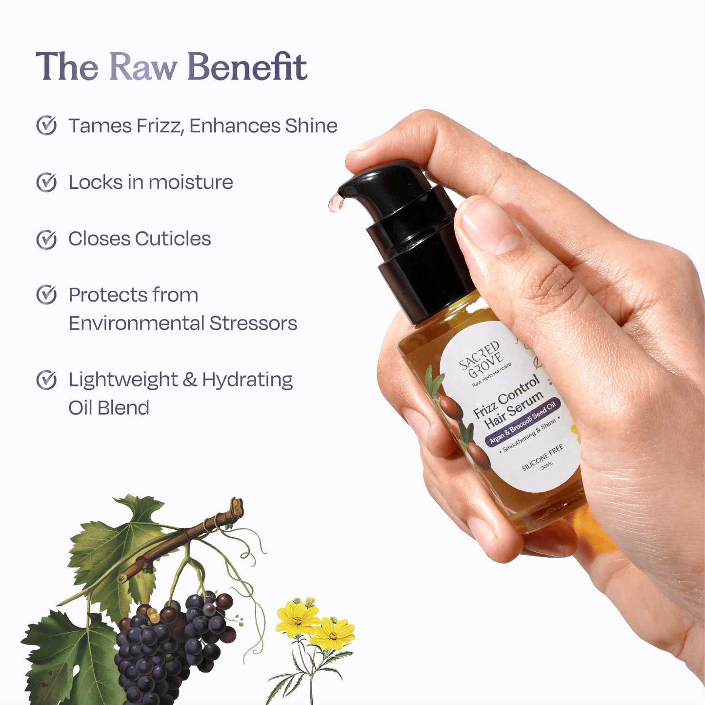 Sacred Grove Argan & Broccoli Seed Frizz Control Serum - Distacart